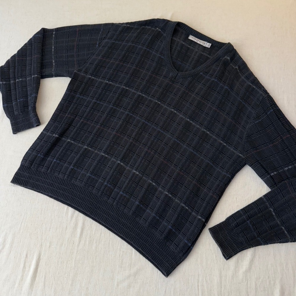 Shenandoah‎ Mens vintage V-Neck Sweater Textured Knit Cotton Made in USA L